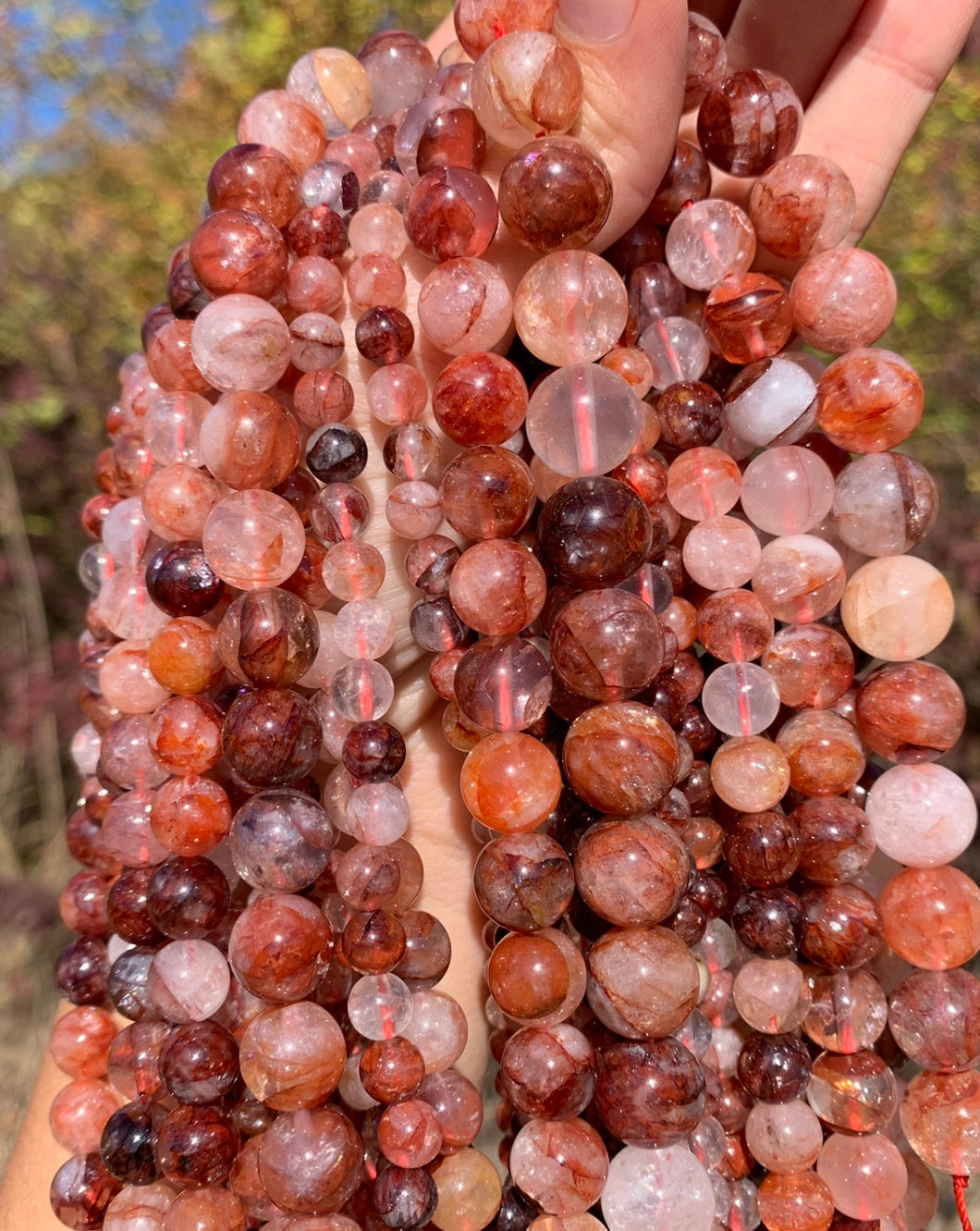 Perles en quartz hématoïde rouge entre 4 et 12mm