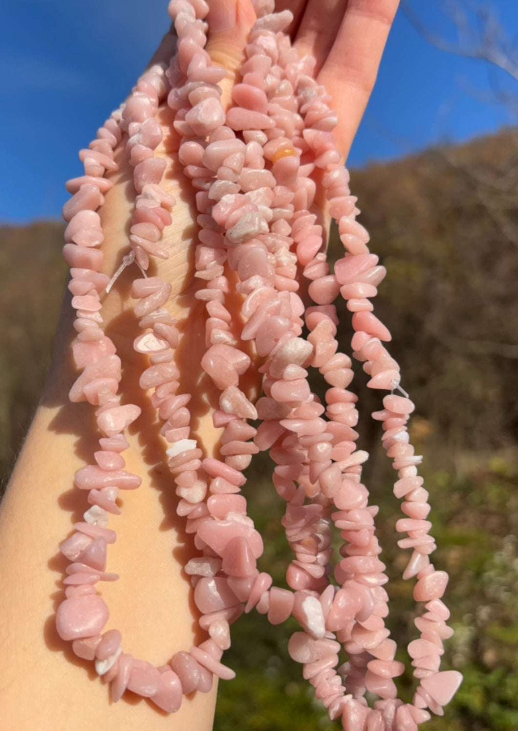 Perles en opale commune rose, forme chips
