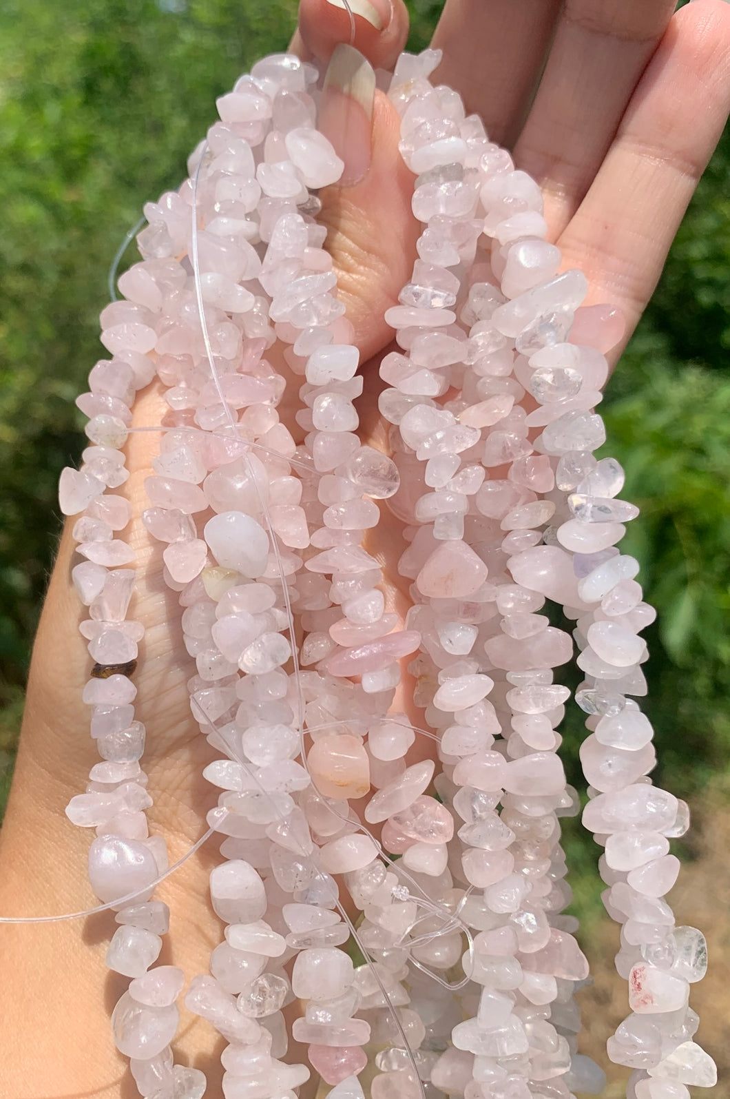 Perles en quartz rose, forme chips