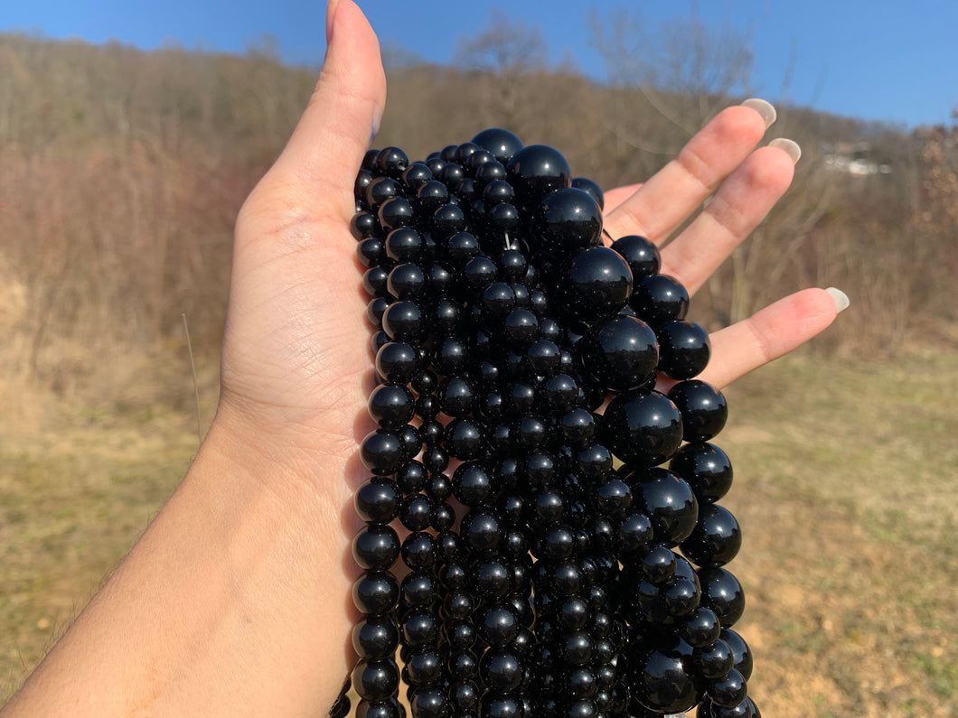 Perles en obsidienne noire entre 4 et 18mm