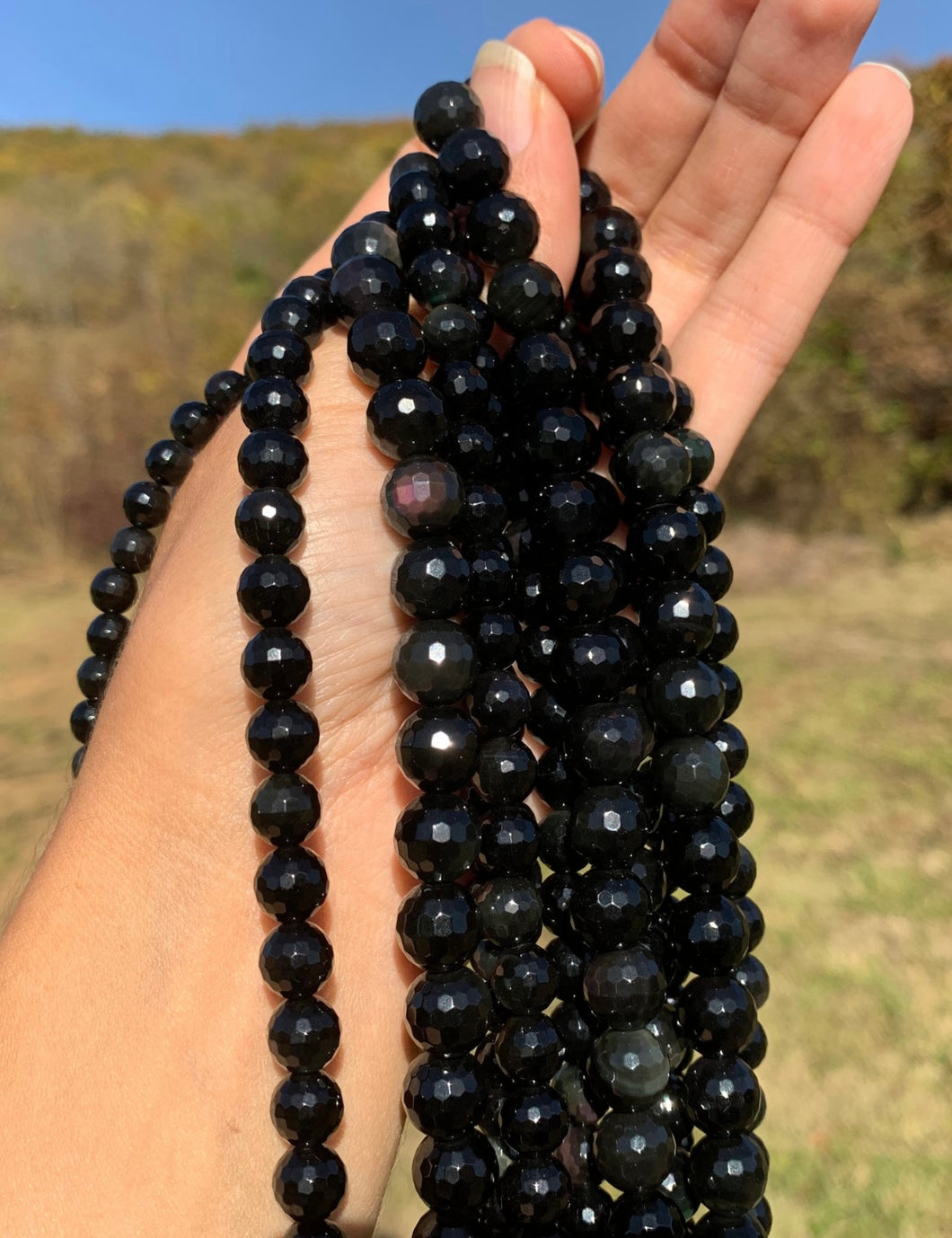 Perles en obsidienne oeil céleste (arc-en-ciel) facettées entre 6 et 10mm