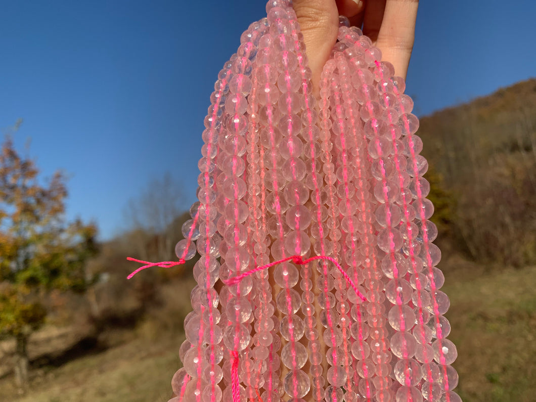 Perles en quartz rose facettées transparentes entre 4 et 12mm