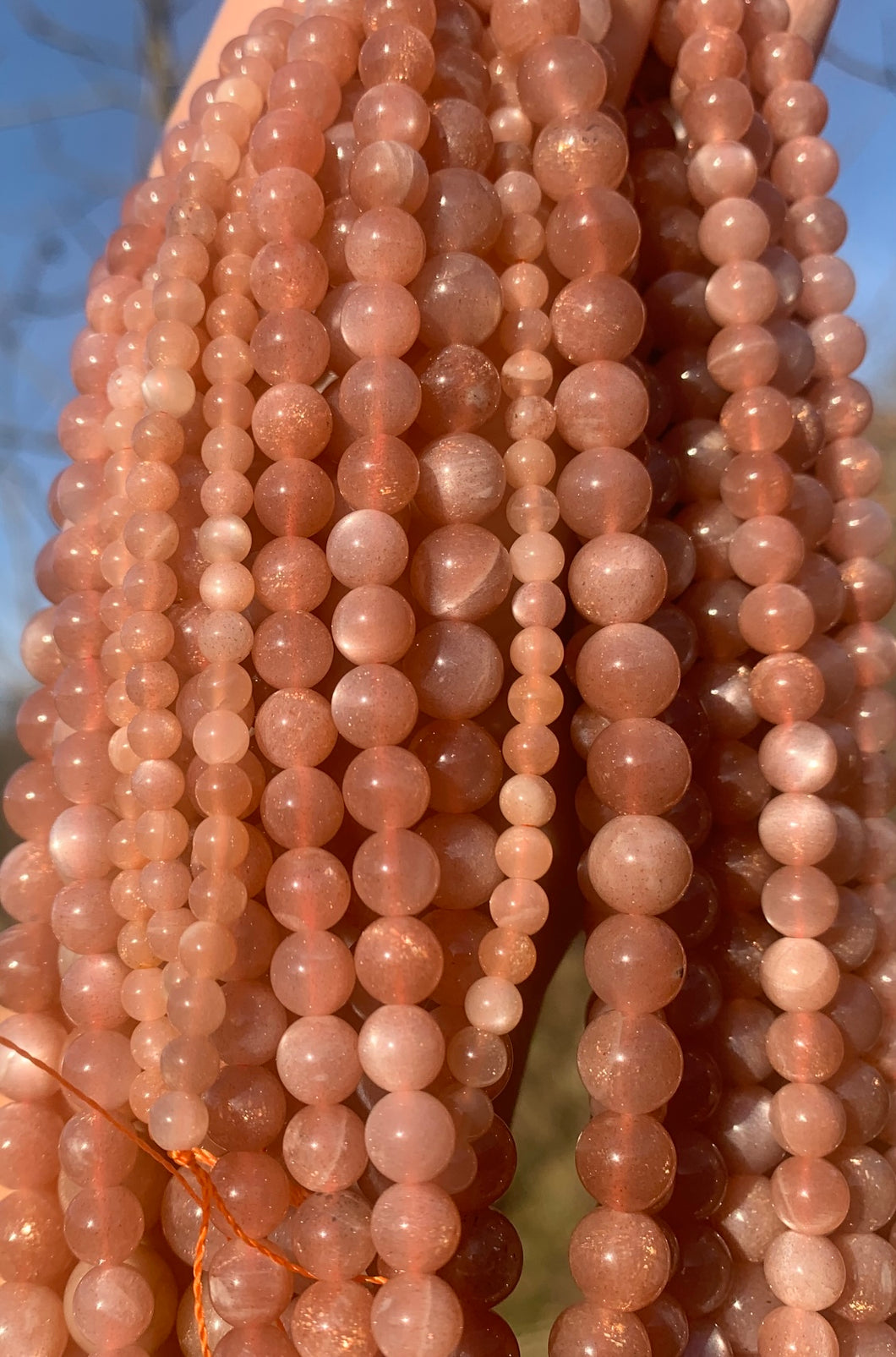 Perles en pierre de lune pêche entre 4 et 10mm PLPU
