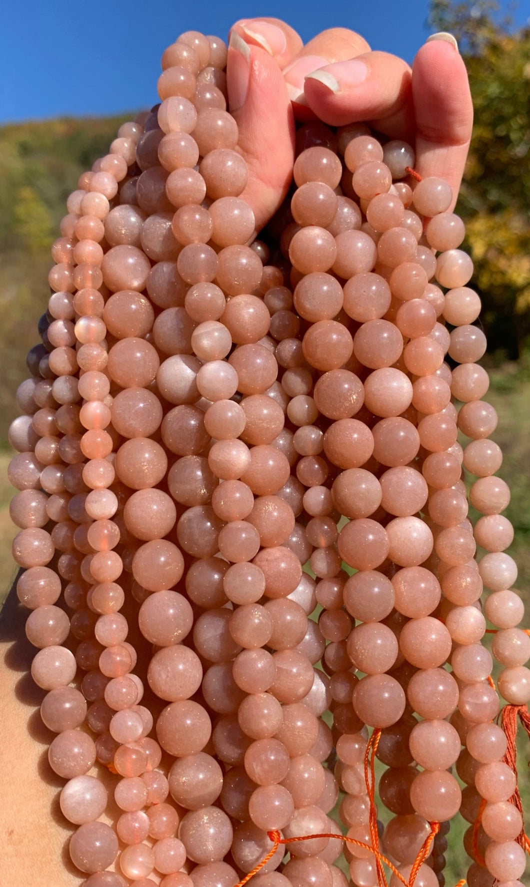 Perles en pierre de lune pêche entre 4 et 10mm PLPD