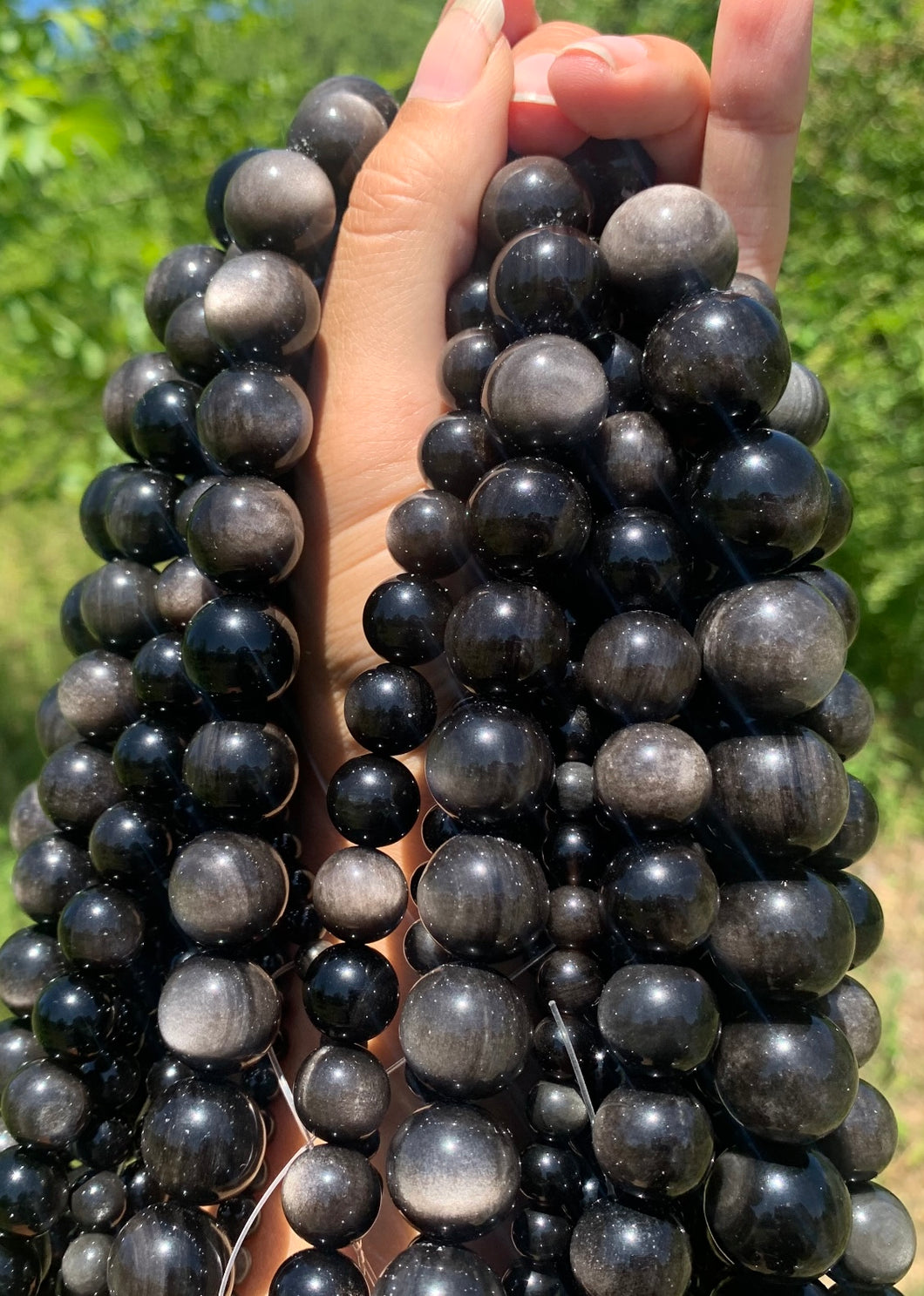 Perles en obsidienne argentée entre 4 et 18mm OAU