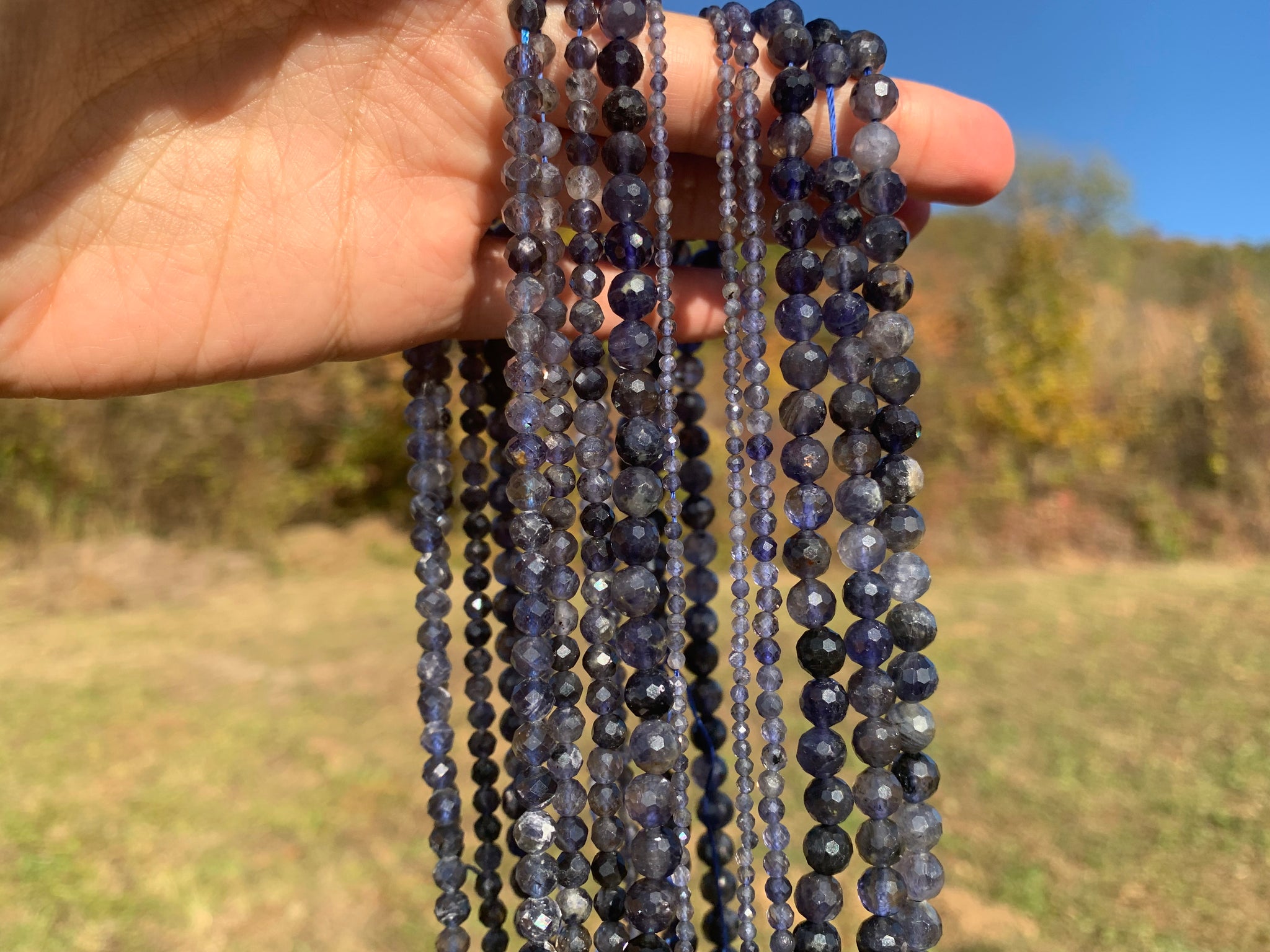 10 Perles D'Iolite (Cordiérite) Olives - Tailles 7 à 14 Mm, Fabrication Française, Neuf