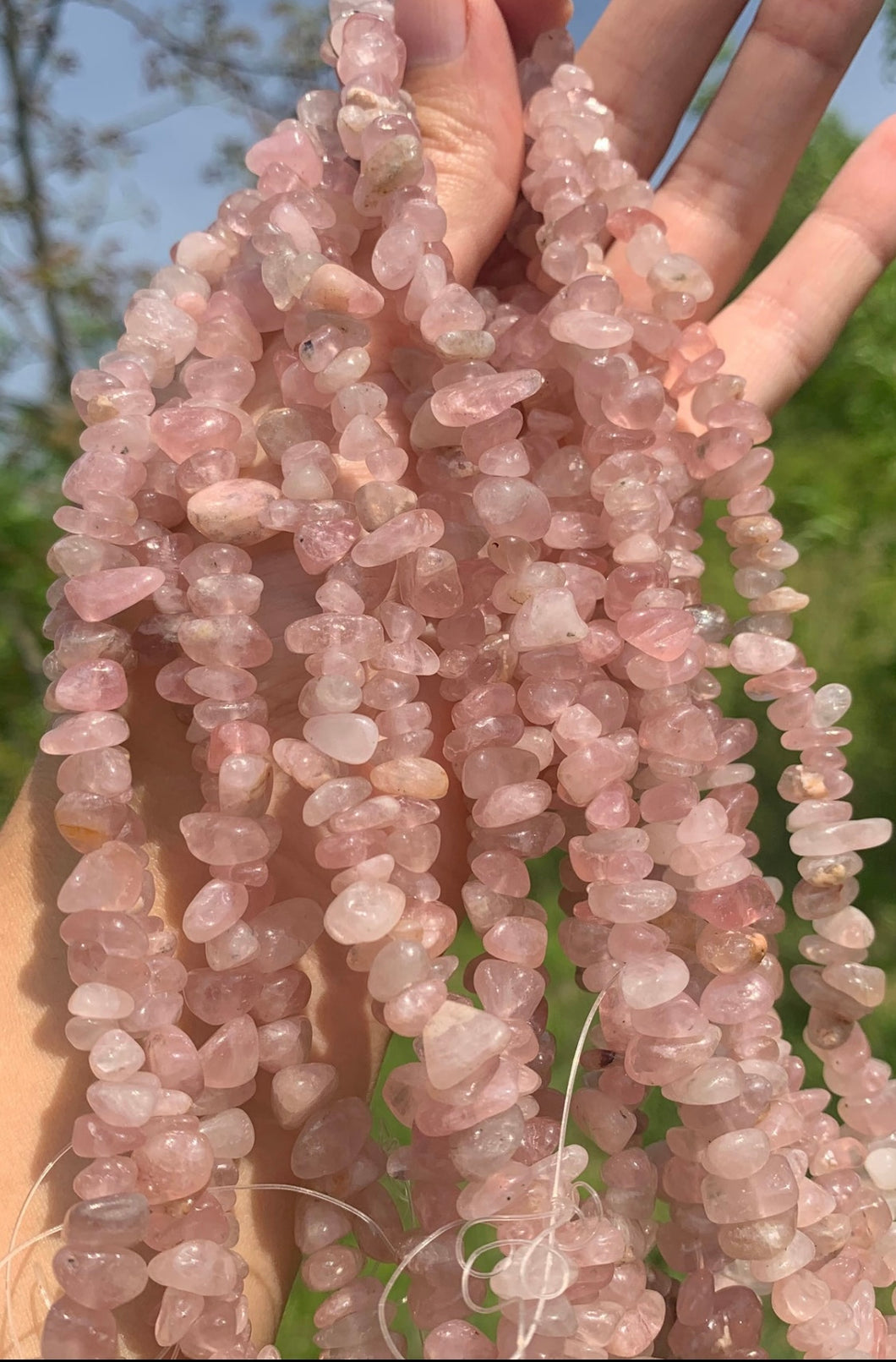 Perles en quartz rose, forme chips
