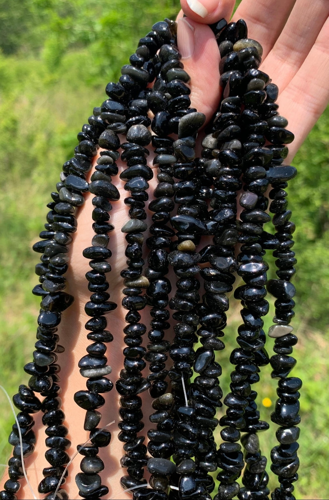 Perles en obsidienne oeil céleste (arc-en-ciel), forme chips